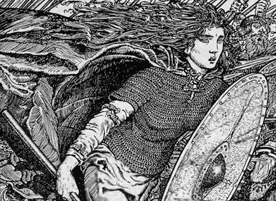 The Viking shieldmaiden Lagertha, depicted in The Northmen in Britain (1913) by Eleanor Means Hull