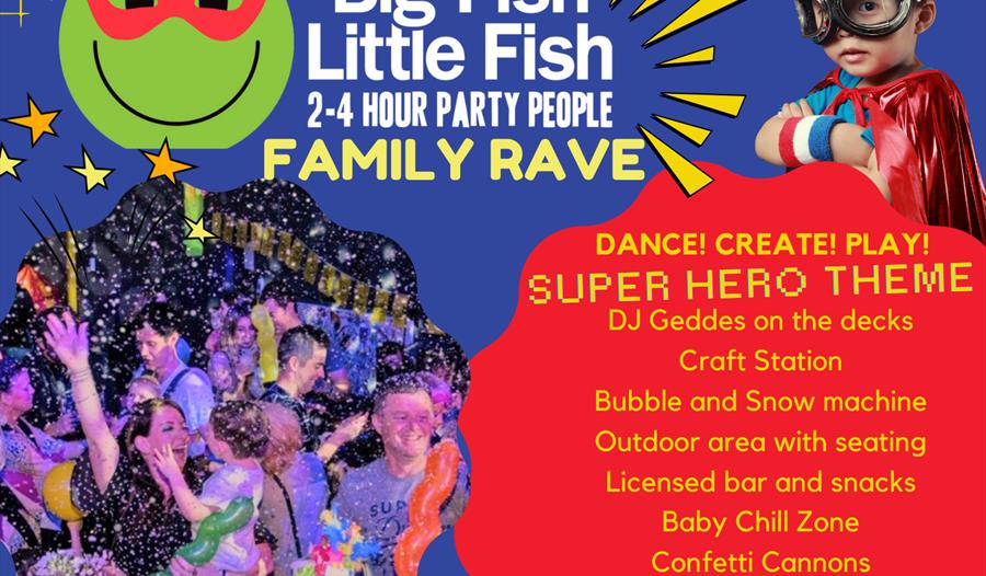 family rave,super hero theme,craft station,