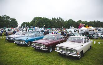 Line of cars at classic car show