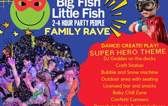 family rave,super hero theme,craft station,