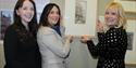 L-R Bryony Fisher and Georgia Hayes from Big Heritage giving the Louise Rayner picture (Watergate Rows) to Liz Montgomery, curator, from Chester's Gro