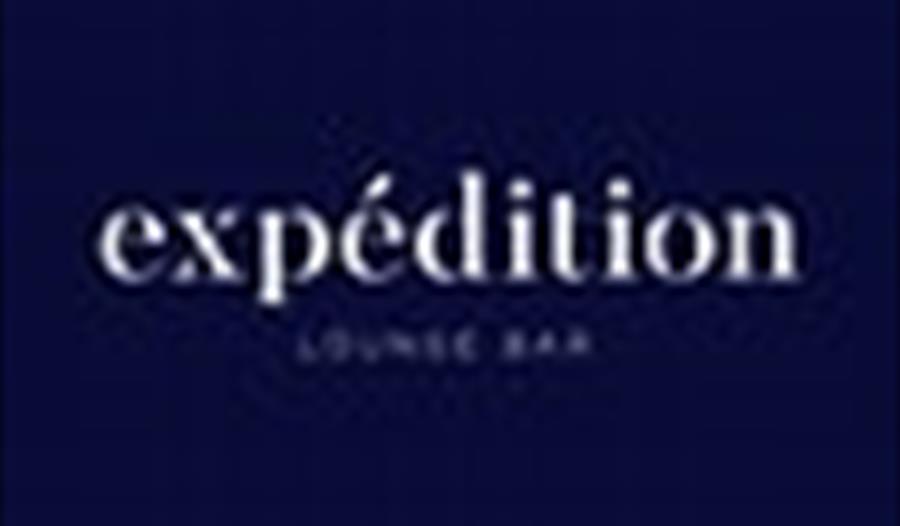 Expeditions logo, white writing with a navy background