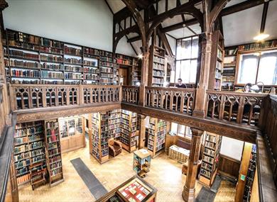 The stunning interior of the library at Gladstone's Library
