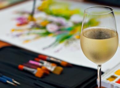 Wine glass and paints