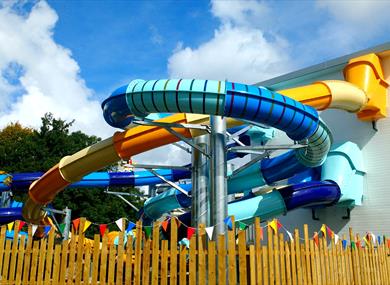 Slides at Splash Zone at Gulliver's World Resort