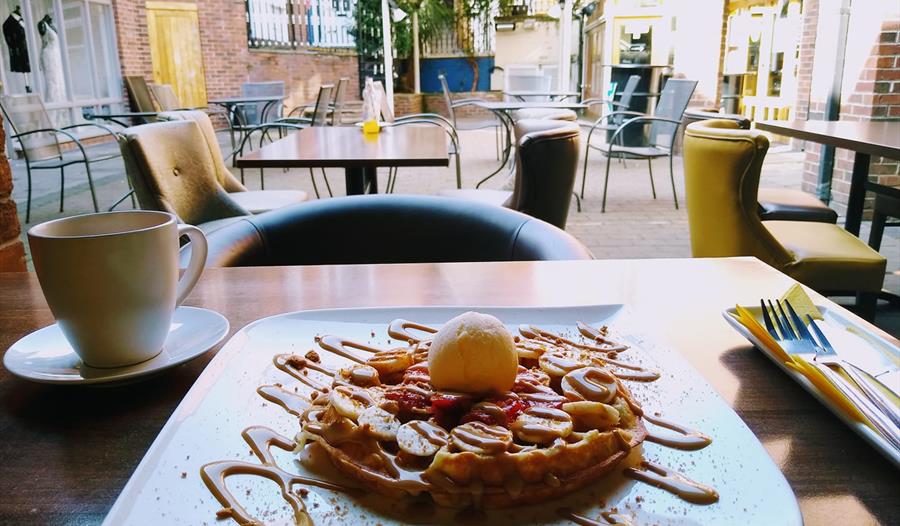 waffle and coffee at Off the Waffle