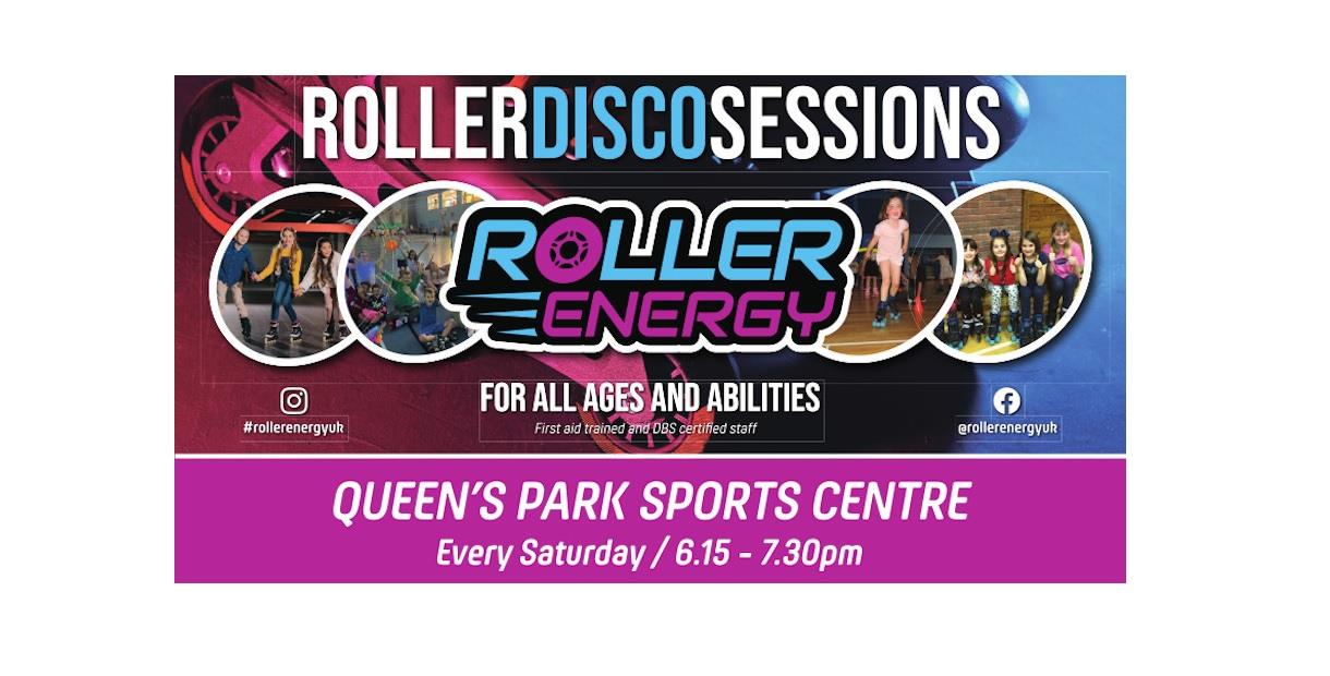 Poster for roller disco at Queen's Park Sports Centre, Chesterfield