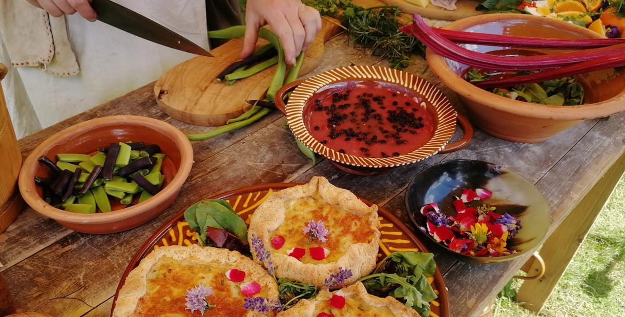 Tudor food displayed on a table