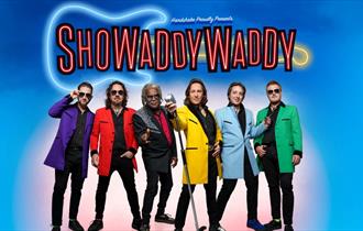 The members of Showaddywaddy wearing colourful jackets