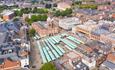 Chesterfield Market and Market Hall from air