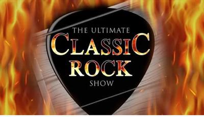A black guitar pick in the middle of the image with the title of the show on it, with the pick surrounded in flames.