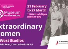 Advertising Flyer with Exhibition date, time and location and a group photo of women from Robinsons.Robinsons