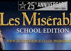 Les Misérables in gold text on a starry background