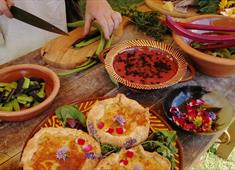 Tudor food displayed on a table