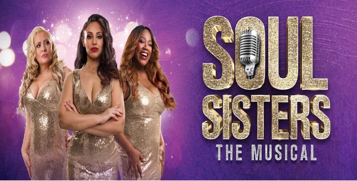 3 Women in gold dresses with Soul Sister written by the side with a microphone replacing the letter O
