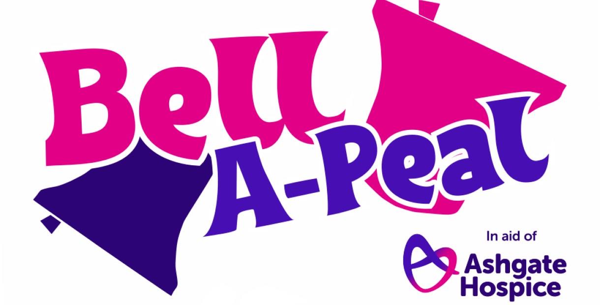 Bell A-Peal in pink and purple text