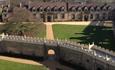 Aerial view of Bolsover Castle walls and stableyard