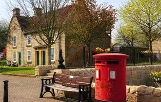 Bolsover town with red postbox in foreground