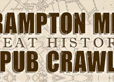 Text reading Brampton Mile Historic Pub Crawl in sepia tones