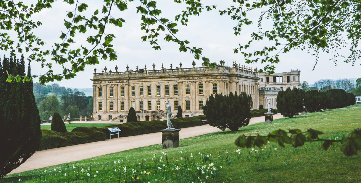 Chatsworth in Spring with daffodils in the foreground