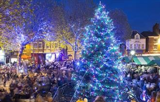 Chesterfield Christmas Lights Switch On and Market featuring the main Christmas tree