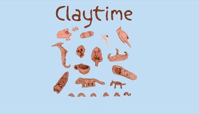 a pale blue background with the title Claytime written in clay with some basic clay models under the title.