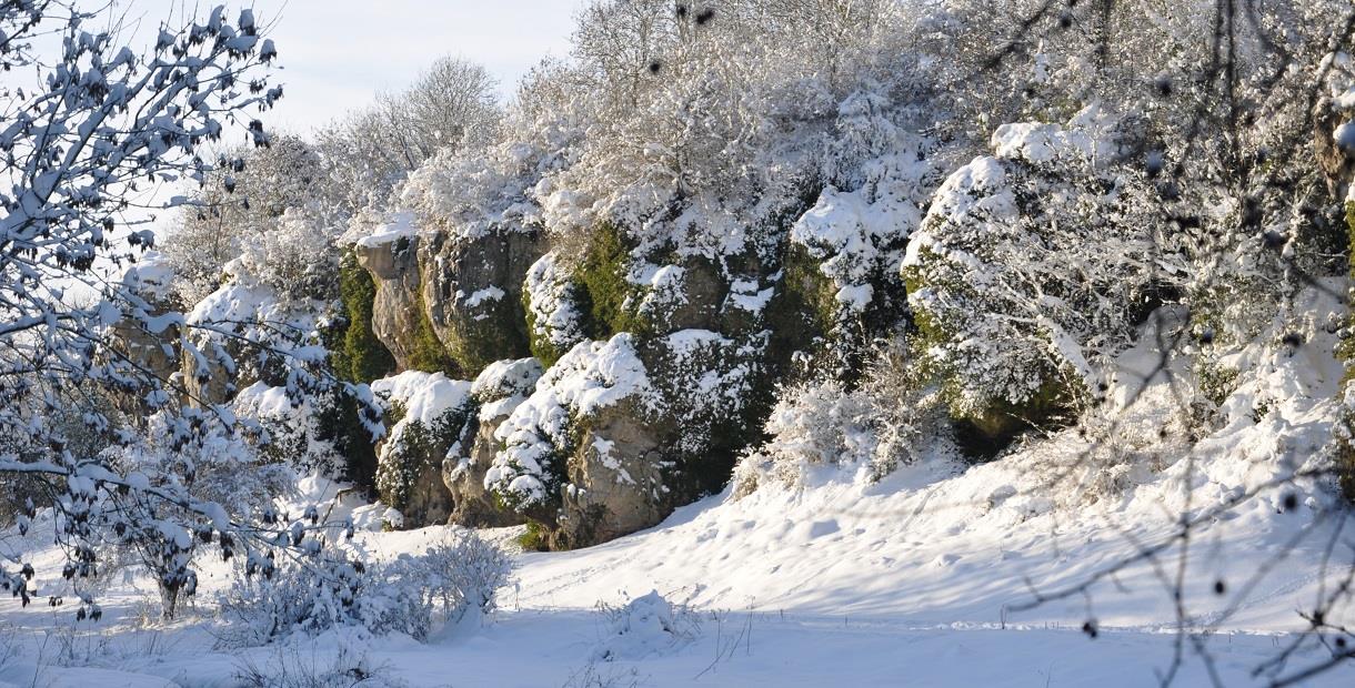 Creswell Crags caves covered in snow