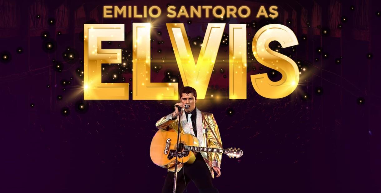 Emilio Santoro dressed as Elvis singing into a mic