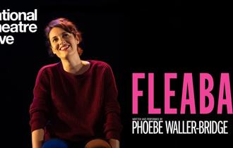 Phoebe Waller-Bridge sat on dark stage smiling