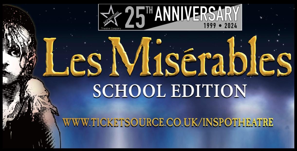 Les Misérables in gold text on a starry background