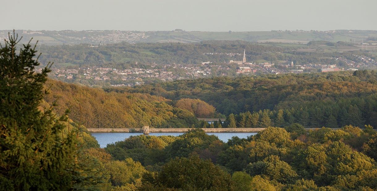 View of Chesterfield over Linacre Reservoirs