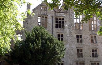 Hardwick Old Hall façade showing a wealth of windows