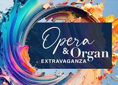 colourful paint splash with words Opera and Organ Extravaganza over the top