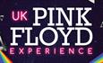 UK Pink Floyd Experience text in neon pink and white text on a galaxy background with rainbows and prisms