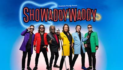 The members of Showaddywaddy wearing colourful jackets