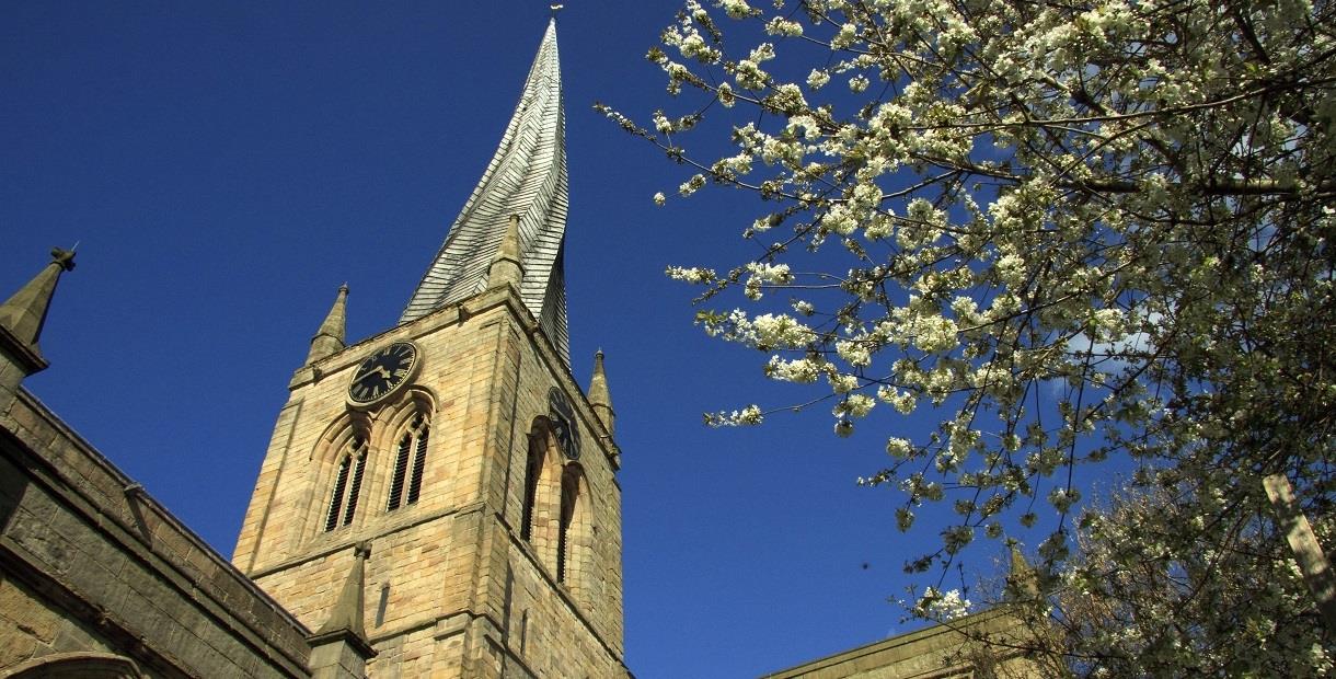 Crooked Spire and white blossom