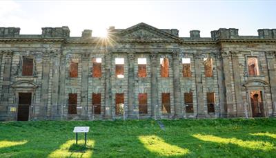 Ruins of the old hall in the bright sunlight