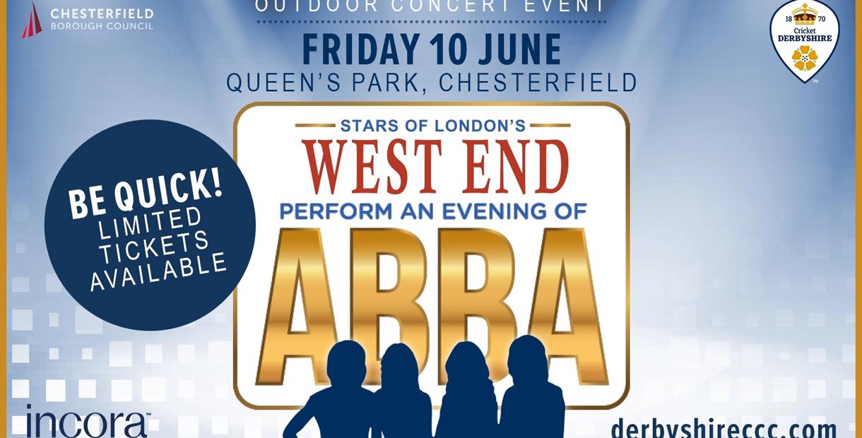 Poster style with the writing "Stars of London's West End perform an evening with Abba"