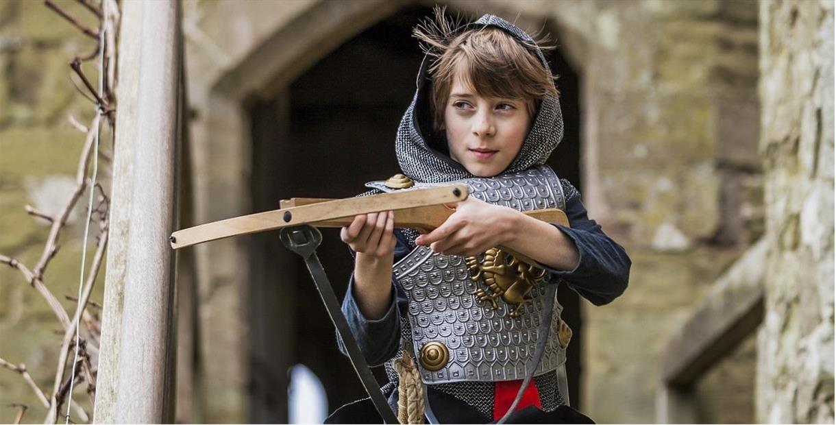A picture of a child dressed up like a knight