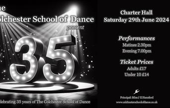Poster for the Colchester School of Dance 35th Anniversary event.