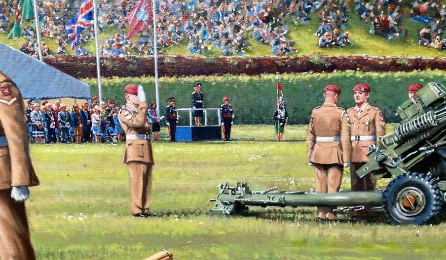 Painting of showing soldiers taking part in a Royal Gun Salute