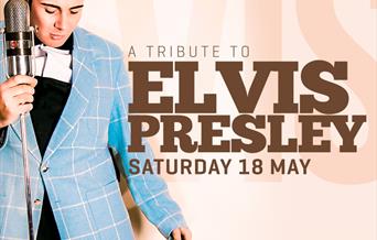 Poster for 'A Tribute to Elvis Presley', with Mark Summers in a blue suit.