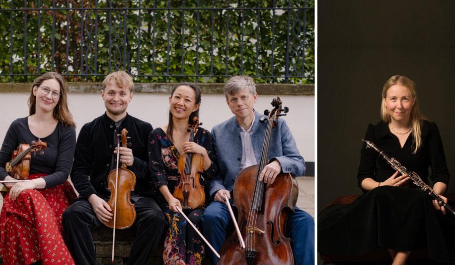 Hannah Shaw, Will McGahon, Sijie Chen and Orlando Jopling of the Bloomsbury Players; and Katherine Spencer on clarinet (photos by Lucy J Toms)
