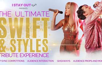 a poster featuring the two tribute artists and the text: 'the ultimate swift and styles'