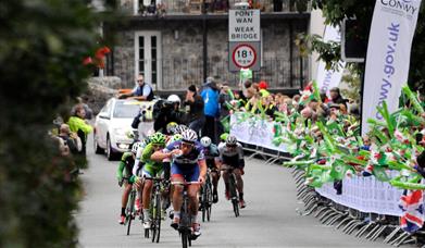 Cyclists riding through Llanrwst