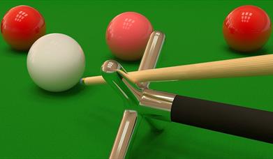 Snooker balls and cue
