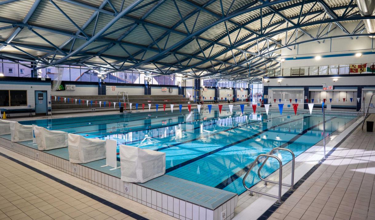 Main pool and viewing stands at Llandudno Swimming Centre