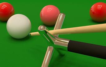 Snooker balls and cue