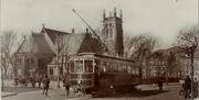 Image of Number 14 tram passing 
Holy Trinity in the 1910s.
Archifdy Conwy - Conwy Archive.