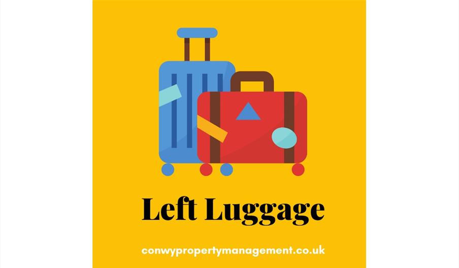 Blue and Red suitcase Left Luggage logo on yellow background